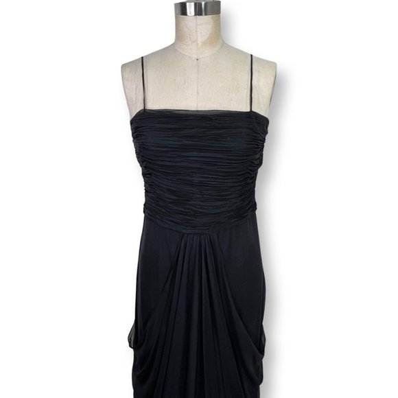 [[ SAJA ]] Elegant, Layered Drape Black Silk Maxi Dress :: 8 - Picture 3 of 15